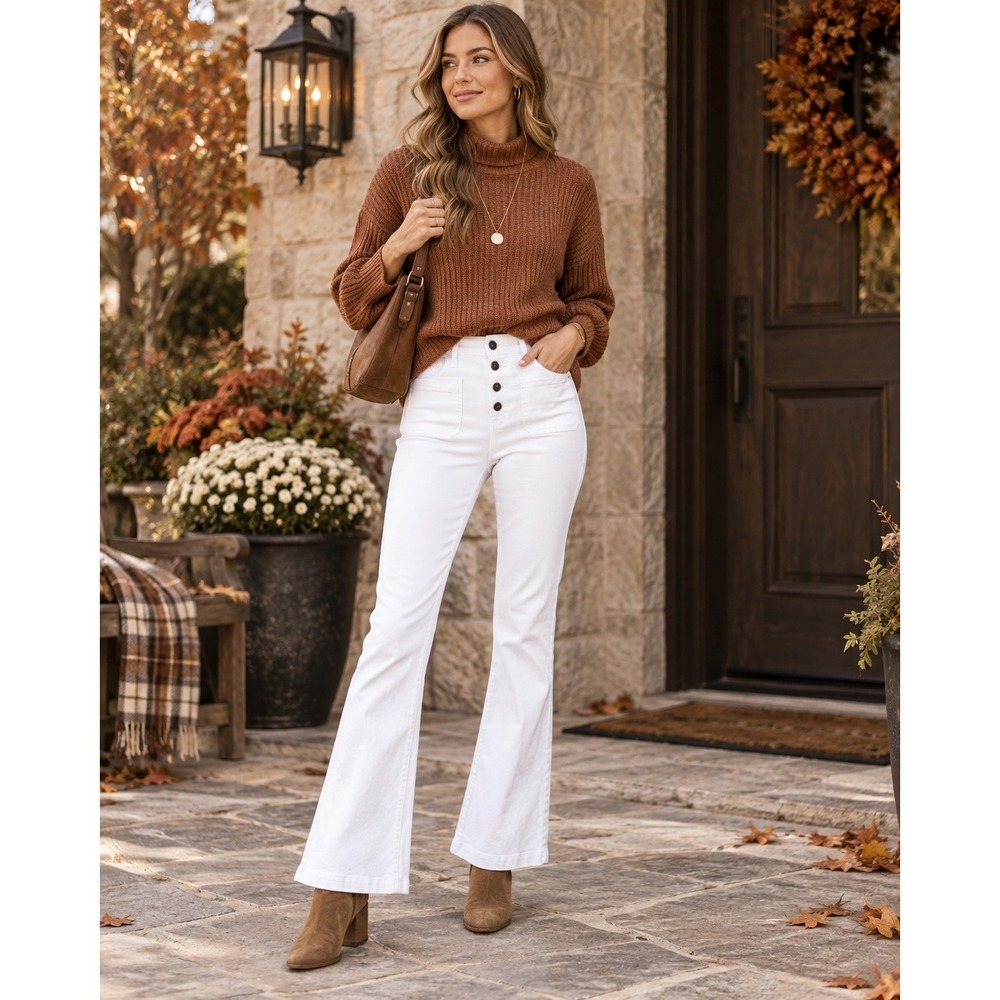 Judy Blue Womens 11/30 White Flare Jeans High Rise Button Fly Patch Pocket NWT